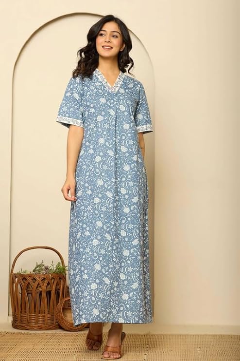 Embroidered & Printed Stylish Night Gown