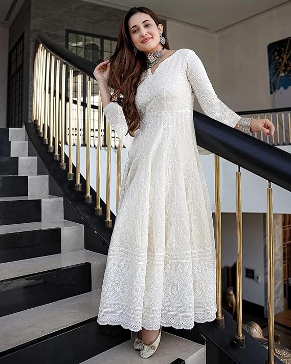 Chikankari Long Kurti Gown