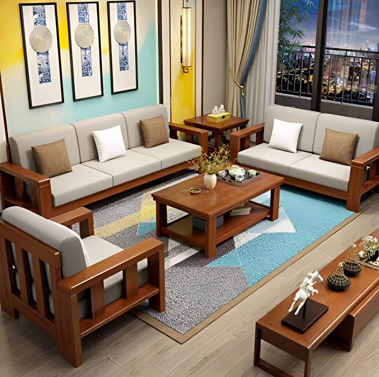 Solid Sheesham Wood 6 Seater Sofa Set