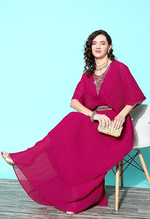 Western Gown for Women with Georgette Butterfly Sleeves